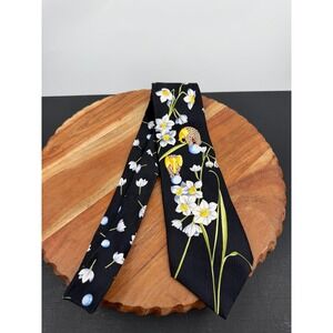 Leonard Paris Elephant Floral Silk Necktie Men 56" Black Italian Designer Tie